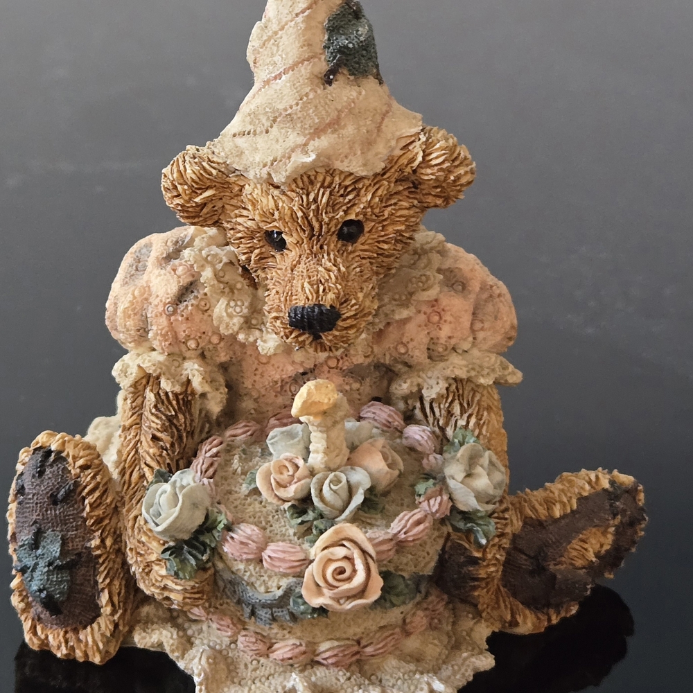 Charming Bear Figurine with Floral Accents